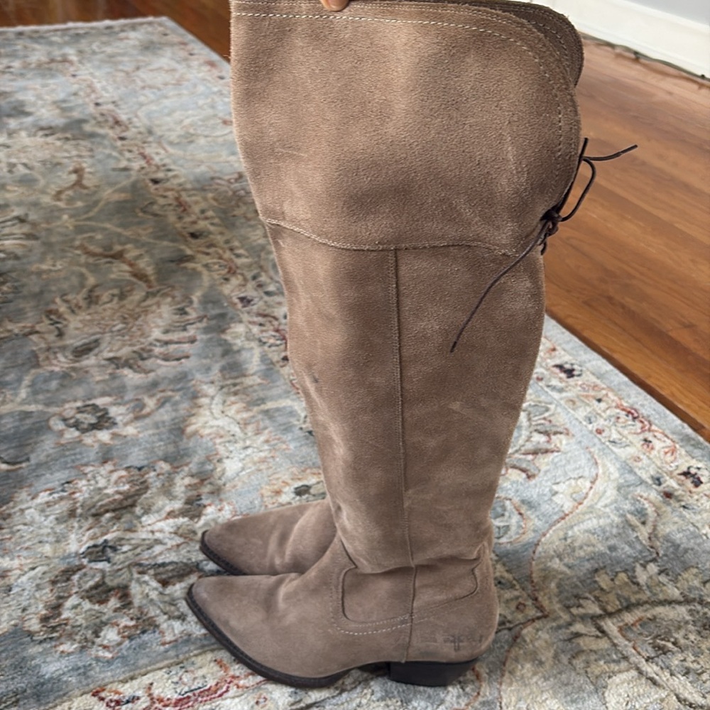 FRYE Designer suede leather over the knee tan brown sexy boots 9 $328 lace up - Picture 13 of 13